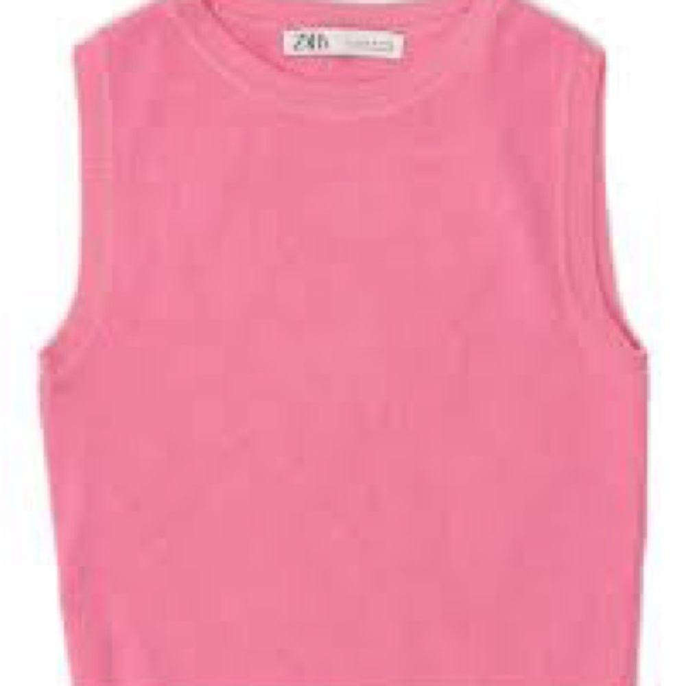 Zara Pink Tank Top Sleeveless Knit Crop